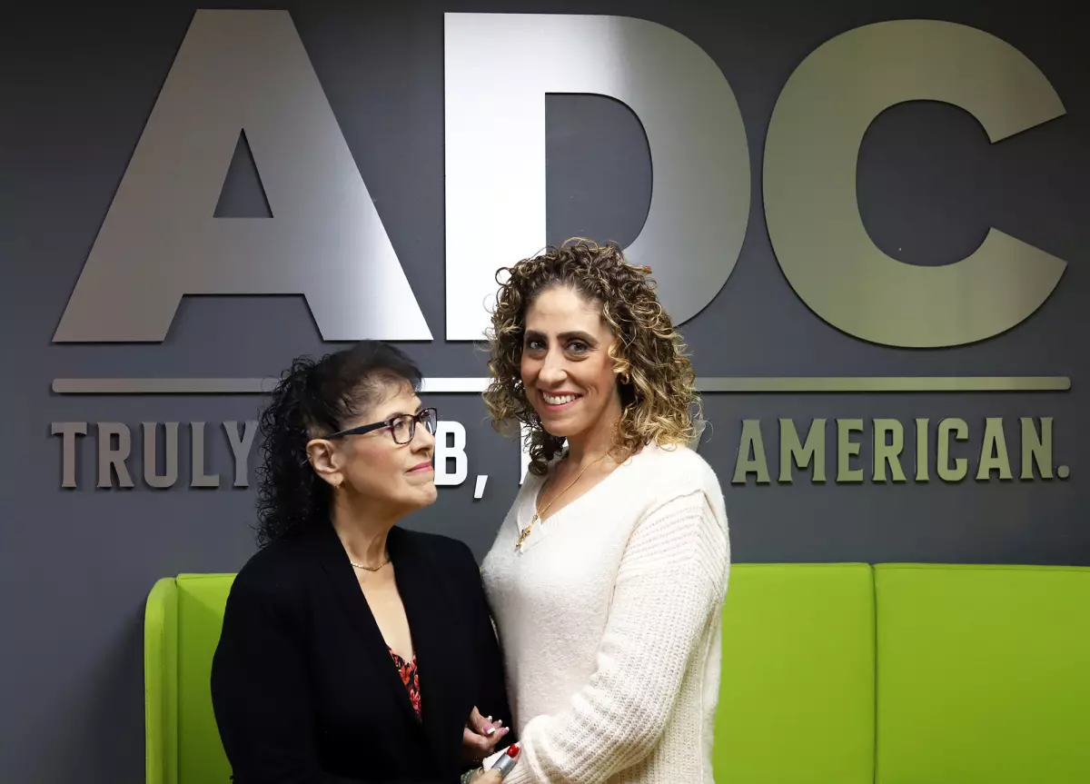 Norma Odeh, left, Alex Odeh’s widow, and Helena Odeh, the daughter of Alex Odeh, pose for a picture at the ADC’s new office. (James Carbone)