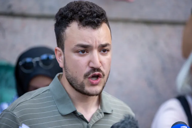 Student negotiator Mahmoud Khalil is on the Columbia University campus in New York
